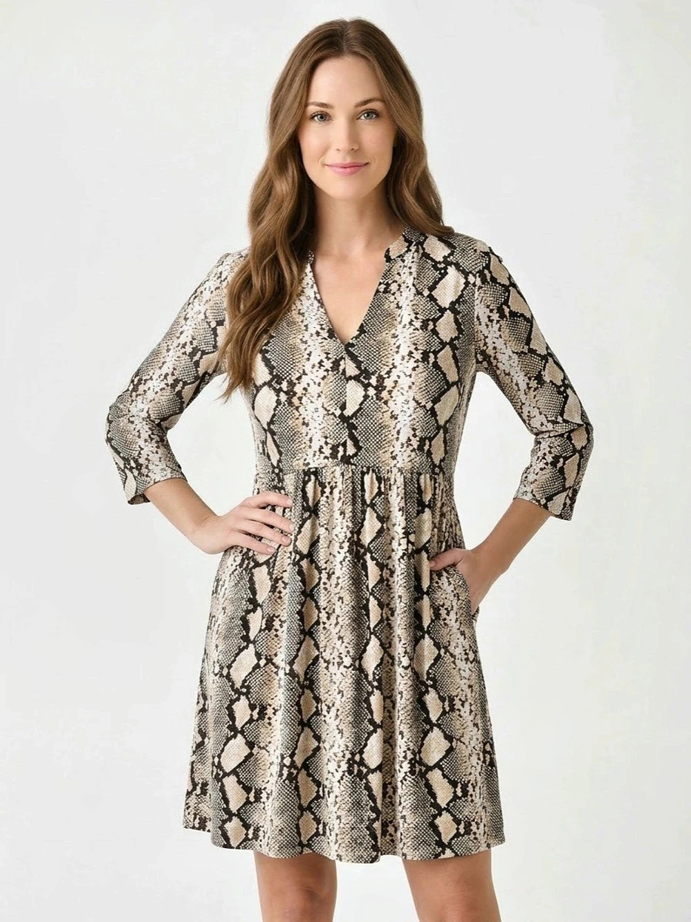 Maeve Anthropologie Brown Juno Snakeskin Python Tunic Baby Doll Dress Size M
